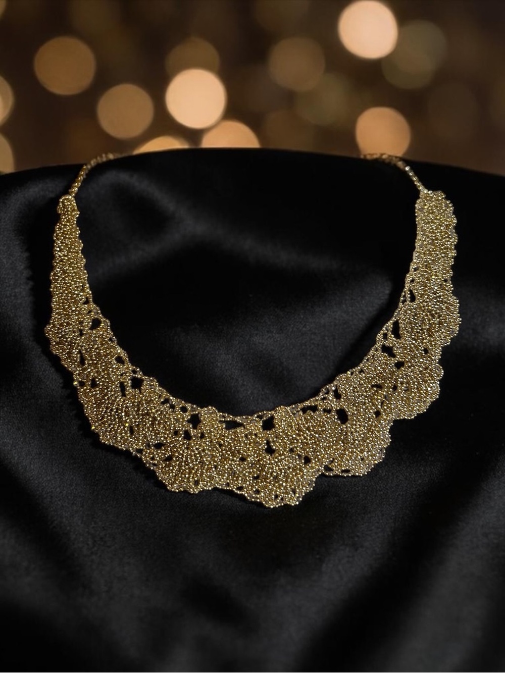 Elegant Gold Beaded Lace Necklace - Women Jewelry